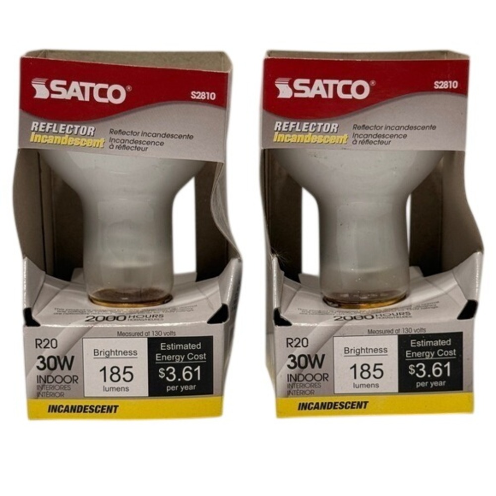 Satco S2810 R20 30W Reflector‎ Incandescent Light Bulbs 130V Medium Base 2 Pack